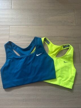 Nike Racerback Sports Bras in Teal Blue and Neon Yellow